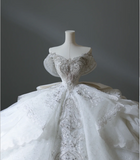 Vintage French Princess Off-the-shoulder Tulle Beaded Floor-length Wedding Dress HZ1022