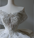 Vintage French Princess Off-the-shoulder Tulle Beaded Floor-length Wedding Dress HZ1022