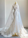 French Retro Fishtail Off-shoulder Lace Wedding Dress with Train HZ1022