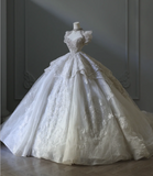 French Retro Lace Short Sleeve Princess Beaded Floor-Length Wedding Dress HZ1022