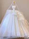White Strapless A-Line Tulle Floor-Length Wedding Dress HZ1022