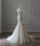 French Lace Strapless White Mermaid Wedding Dress HZ1022