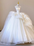 White Strapless A-Line Tulle Floor-Length Wedding Dress HZ1022