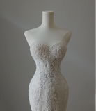 French Lace Strapless White Mermaid Wedding Dress HZ1022