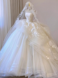 White Strapless A-Line Tulle Floor-Length Wedding Dress HZ1022