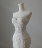 French Lace Strapless White Mermaid Wedding Dress HZ1022