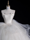 Elegant and simple white strapless tulle lace floor-length wedding dress HZ1022