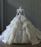 Vintage French Palace Round Neck Long Sleeve Sequined Floor-Length Wedding Dress HZ1022