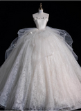 Elegant and simple white strapless tulle lace floor-length wedding dress HZ1022