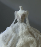 Vintage French Palace Round Neck Long Sleeve Sequined Floor-Length Wedding Dress HZ1022
