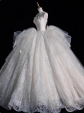 Elegant and simple white strapless tulle lace floor-length wedding dress HZ1022