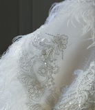 Vintage French Palace Round Neck Long Sleeve Sequined Floor-Length Wedding Dress HZ1022