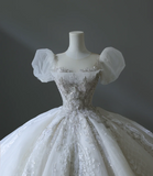 Dreamy Princess Puff Sleeve Round Neck Beaded Floor-Length Wedding Dress HZ1022