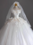 Elegant tube top flower princess tulle white floor-length wedding dress HZ1022