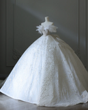 Fantasy Swan One Shoulder Princess Tulle Floor-Length Wedding Dress HZ1022