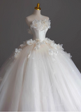 Elegant tube top flower princess tulle white floor-length wedding dress HZ1022