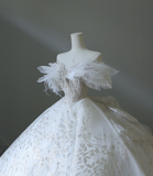 Fantasy Swan One Shoulder Princess Tulle Floor-Length Wedding Dress HZ1022