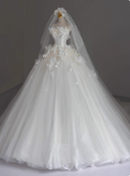 Elegant tube top flower princess tulle white floor-length wedding dress HZ1022