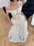 French one-shoulder white lace floor-length wedding dress HZ1022