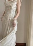 Elegant and minimalist sleeveless chiffon lace wedding dress HZ1022