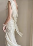 Elegant and minimalist sleeveless chiffon lace wedding dress HZ1022