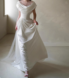 Elegant high-end satin off-the-shoulder floor-length wedding dress HZ1022