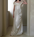 Elegant high-end satin off-the-shoulder floor-length wedding dress HZ1022