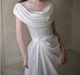 Elegant high-end satin off-the-shoulder floor-length wedding dress HZ1022