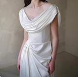Elegant high-end satin off-the-shoulder floor-length wedding dress HZ1022