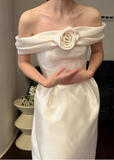 Elegant and minimalist one-shoulder 3D floral satin bridal gown HZ1022