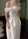Elegant and minimalist one-shoulder 3D floral satin bridal gown HZ1022