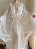 Elegant and flowing white lace chiffon high-neck wedding dress HZ1022