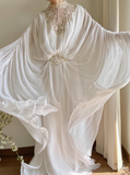 Elegant and flowing white lace chiffon high-neck wedding dress HZ1022