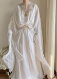 Elegant and flowing white lace chiffon high-neck wedding dress HZ1022