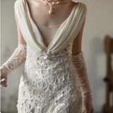Sexy white deep V-neck lace sash mermaid wedding dress with train HZ1022