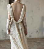 Sexy white deep V-neck lace sash mermaid wedding dress with train HZ1022