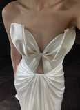 Designer French off-shoulder heart-shaped neckline white satin mermaid wedding gown with train HZ1022