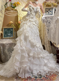 French heavy-duty dreamy princess off-shoulder A-line tiered wedding dress HZ1022