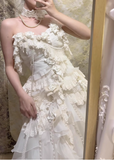 French heavy-duty dreamy princess off-shoulder A-line tiered wedding dress HZ1022