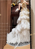 French retro corset 3D floral cake dress wedding gown HZ1022