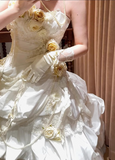 French retro corset 3D floral cake dress wedding gown HZ1022