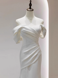 Simple and slim-fitting off-shoulder satin mermaid wedding dress HZ1022