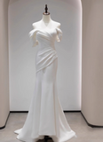 Simple and slim-fitting off-shoulder satin mermaid wedding dress HZ1022