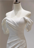 Simple and slim-fitting off-shoulder satin mermaid wedding dress HZ1022