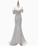 Simple and slim-fitting off-shoulder satin mermaid wedding dress HZ1022