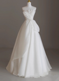 French-style strapless white gauze simple A-line wedding dress to the floor HZ1022