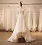 White princess strap satin backless bow high low wedding dress HZ1022