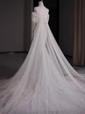 French lace off-the-shoulder white mermaid train wedding gown HZ1022