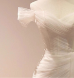 Elegant minimalist off-shoulder sheer white mermaid wedding dress HZ1022