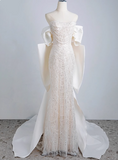 Shimmering Mermaid Beaded Off-the-Shoulder Bow Princess Wedding Gown HZ1022